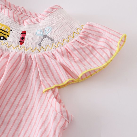 Boutique Back to School Apple School Bus Embroidered Smocked Dress - Picture 2 of 6